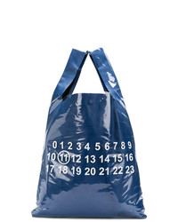 Темно-синяя кожаная большая сумка с принтом от Maison Margiela