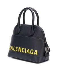 Темно-синяя кожаная большая сумка с принтом от Balenciaga