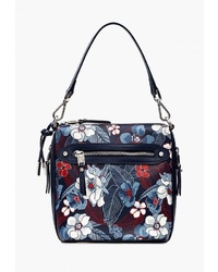 Темно-синяя кожаная большая сумка с цветочным принтом от Eleganzza