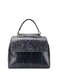 Темно-синяя кожаная большая сумка со змеиным рисунком от Orciani