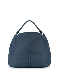 Темно-синяя кожаная большая сумка от Bottega Veneta