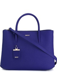 Темно-синяя кожаная большая сумка от DKNY