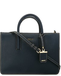 Темно-синяя кожаная большая сумка от DKNY