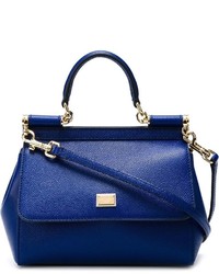 Темно-синяя кожаная большая сумка от Dolce & Gabbana