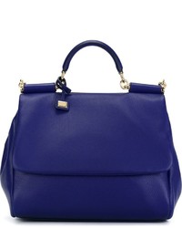 Темно-синяя кожаная большая сумка от Dolce & Gabbana