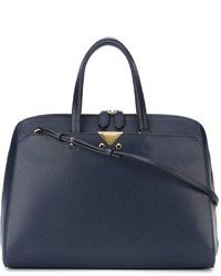Темно-синяя кожаная большая сумка от Emporio Armani