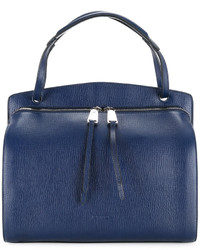 Темно-синяя кожаная большая сумка от Jil Sander