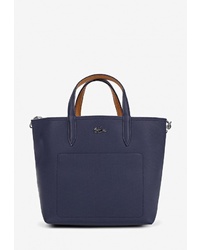 Темно-синяя кожаная большая сумка от Lacoste