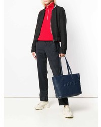 Темно-синяя кожаная большая сумка от DKNY