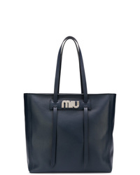 Темно-синяя кожаная большая сумка от Miu Miu