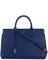 Темно-синяя кожаная большая сумка от Saint Laurent