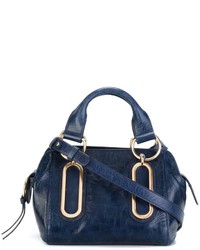 Темно-синяя кожаная большая сумка от See by Chloe