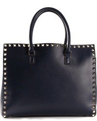 Темно-синяя кожаная большая сумка от Valentino Garavani