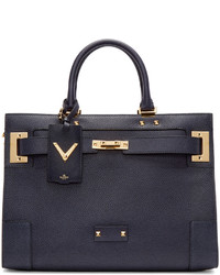 Темно-синяя кожаная большая сумка от Valentino