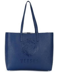 Темно-синяя кожаная большая сумка от Versus