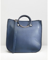 Темно-синяя кожаная большая сумка от Yoki Fashion