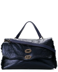 Темно-синяя кожаная большая сумка от Zanellato