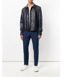 Мужская темно-синяя кожаная куртка-рубашка от Prada