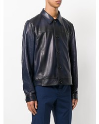 Мужская темно-синяя кожаная куртка-рубашка от Prada