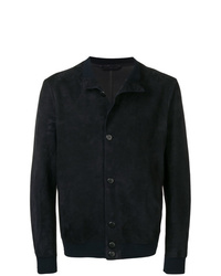 Мужская темно-синяя кожаная куртка-рубашка от Giorgio Armani