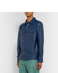 Мужская темно-синяя кожаная куртка-рубашка от Sies Marjan