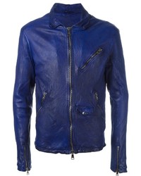 Мужская темно-синяя кожаная куртка от Giorgio Brato