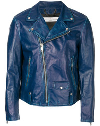 Мужская темно-синяя кожаная куртка от Golden Goose Deluxe Brand