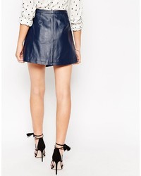 Темно-синяя кожаная мини-юбка от Asos