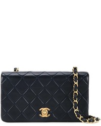 Женская темно-синяя кожаная стеганая сумка от Chanel