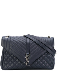 Женская темно-синяя кожаная стеганая сумка от Saint Laurent