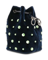 Темно-синяя кожаная сумка-мешок с украшением от Fendi