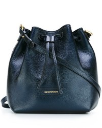 Темно-синяя кожаная сумка-мешок от Emporio Armani