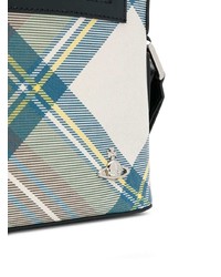Темно-синяя кожаная сумка почтальона в шотландскую клетку от Vivienne Westwood