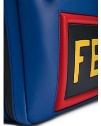 Темно-синяя кожаная сумка почтальона с принтом от Fendi