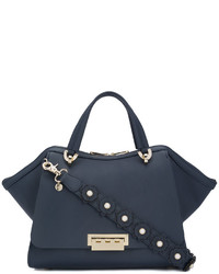 Женская темно-синяя кожаная сумка с вышивкой от Zac Posen