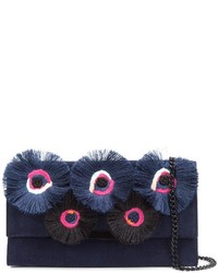 Темно-синяя кожаная сумка с цветочным принтом
