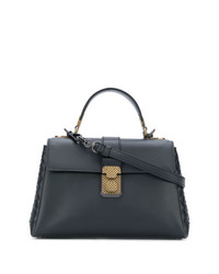 Темно-синяя кожаная сумка-саквояж от Bottega Veneta