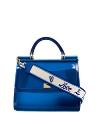 Темно-синяя кожаная сумка-саквояж от Dolce & Gabbana