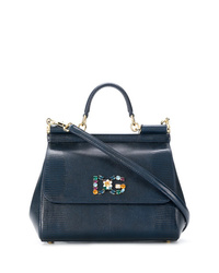 Темно-синяя кожаная сумка-саквояж от Dolce & Gabbana