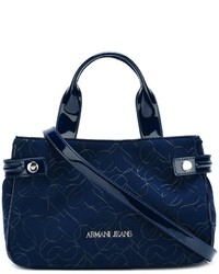 Темно-синяя кожаная сумка через плечо с принтом от Armani Jeans