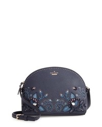 Темно-синяя кожаная сумка через плечо с цветочным принтом