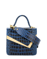 Темно-синяя кожаная сумка через плечо со змеиным рисунком от Rula Galayini