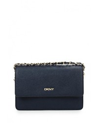 Темно-синяя кожаная сумка через плечо от DKNY