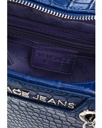 Темно-синяя кожаная сумка через плечо от Versace Jeans