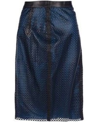 Темно-синяя кожаная юбка-карандаш от Balmain