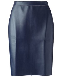 Темно-синяя кожаная юбка-карандаш от MSGM