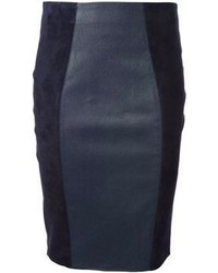 Темно-синяя кожаная юбка-карандаш от P.A.R.O.S.H.