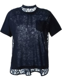 Женская темно-синяя кружевная футболка от Sacai