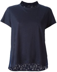 Женская темно-синяя кружевная футболка от Sacai