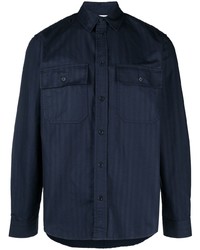 Мужская темно-синяя куртка-рубашка в горизонтальную полоску от Wood Wood